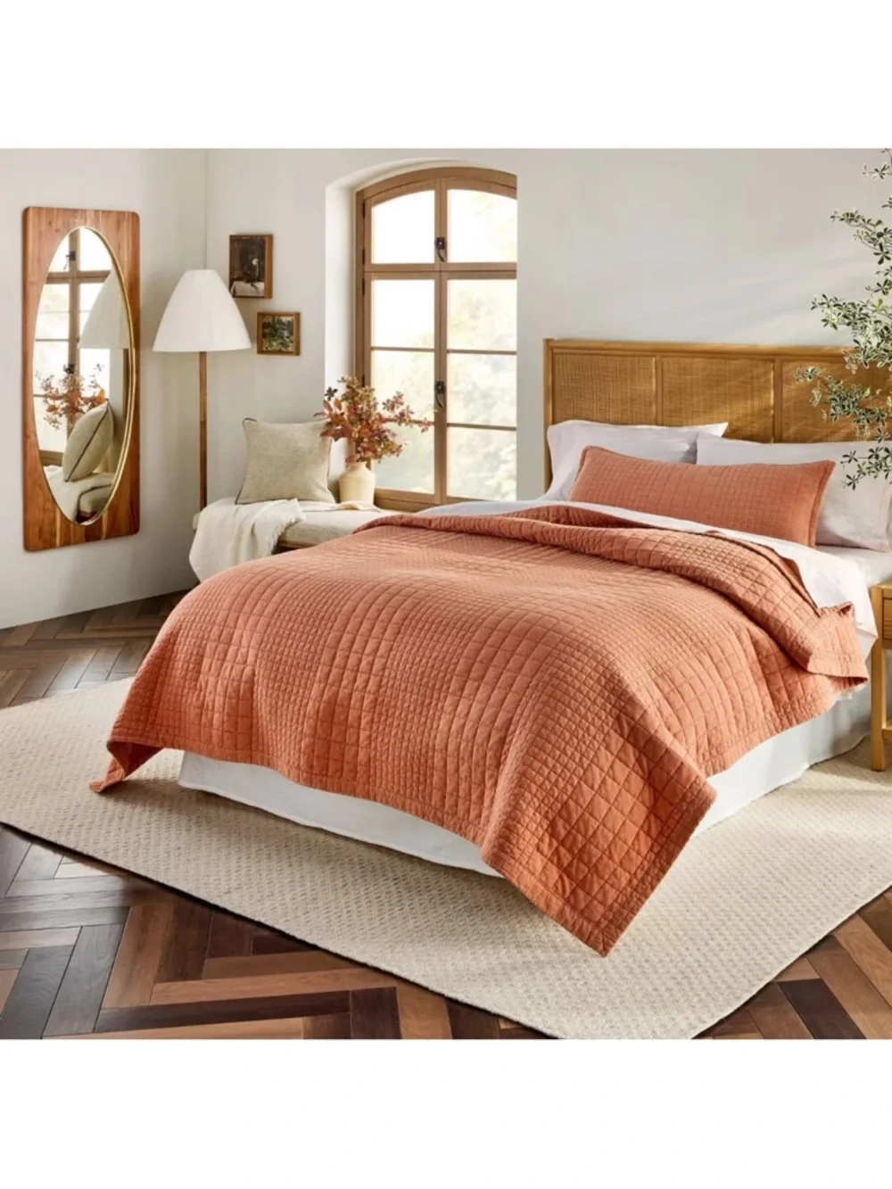 Full/Queen Grid Stitch Quilt Orange Rust - Hearth & Hand w/ Magnolia NEW